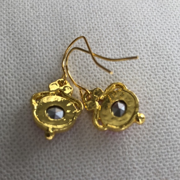 💓Fuchsia & Blue Crystals gold tone dangle earrings - Picture 2 of 3